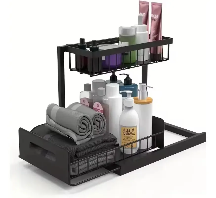 Rack organizador embaixo da pia para cozinha ou banheiro - preto