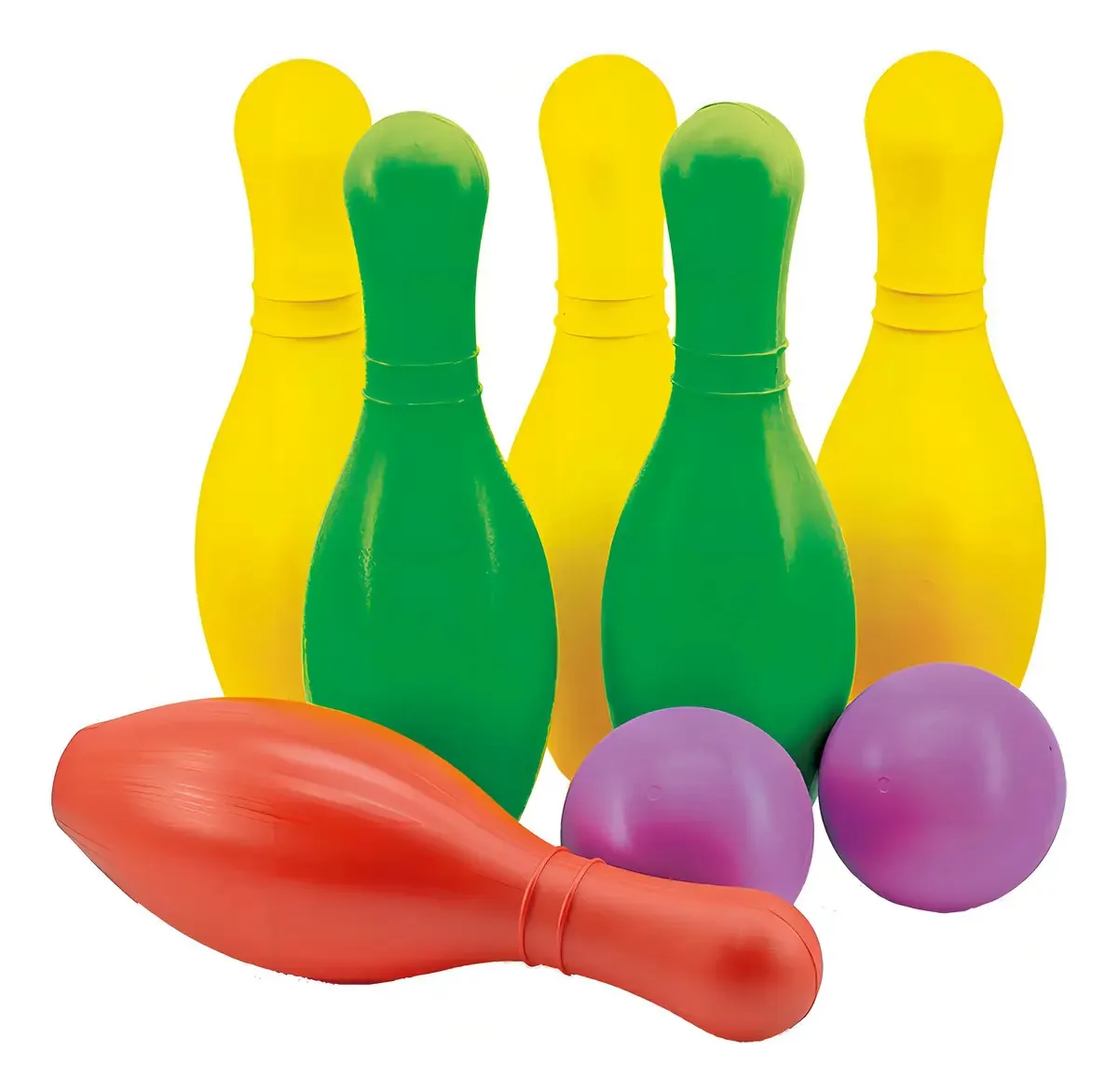 Jogo Boliche Colorido Liso Com 6 Pinos + 2 Bolas Brinquedo
