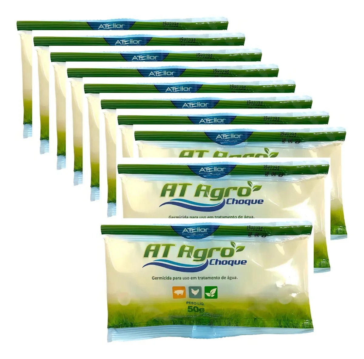 Kit 10 Und. Agro Choque Germicida Tratamento Água 50g Cor Branco