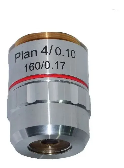 Lentes Objetivas De Microscópio Objetiva Planacromática 4x Cor Prateado