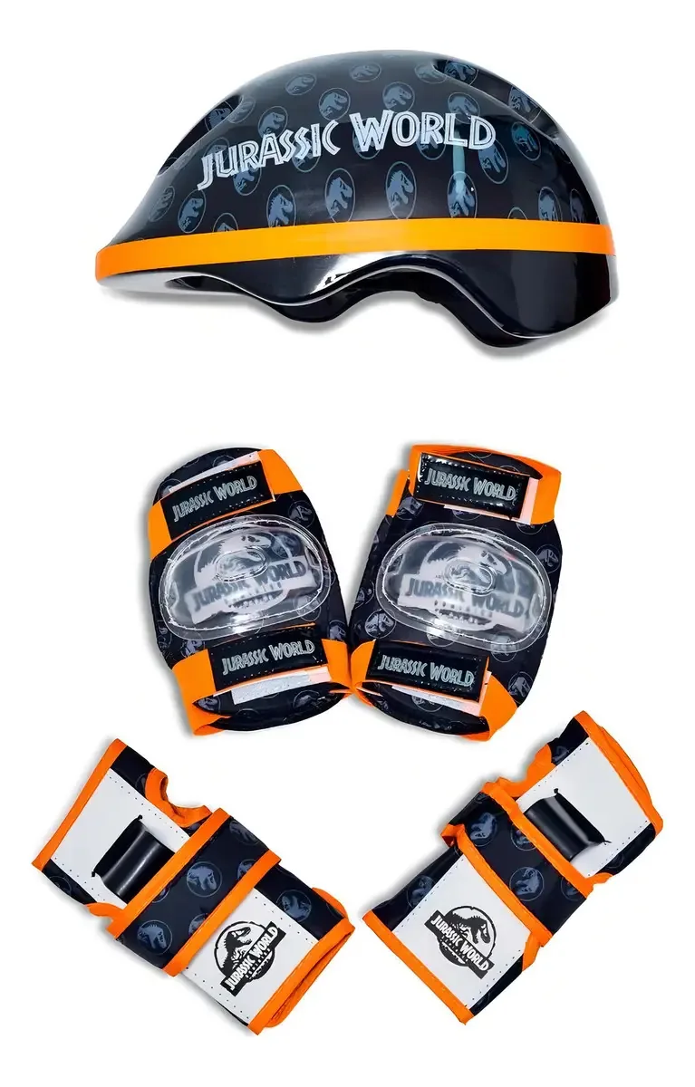 Kit Proteção Infantil Jurassic World Completo para Skate e Patins
