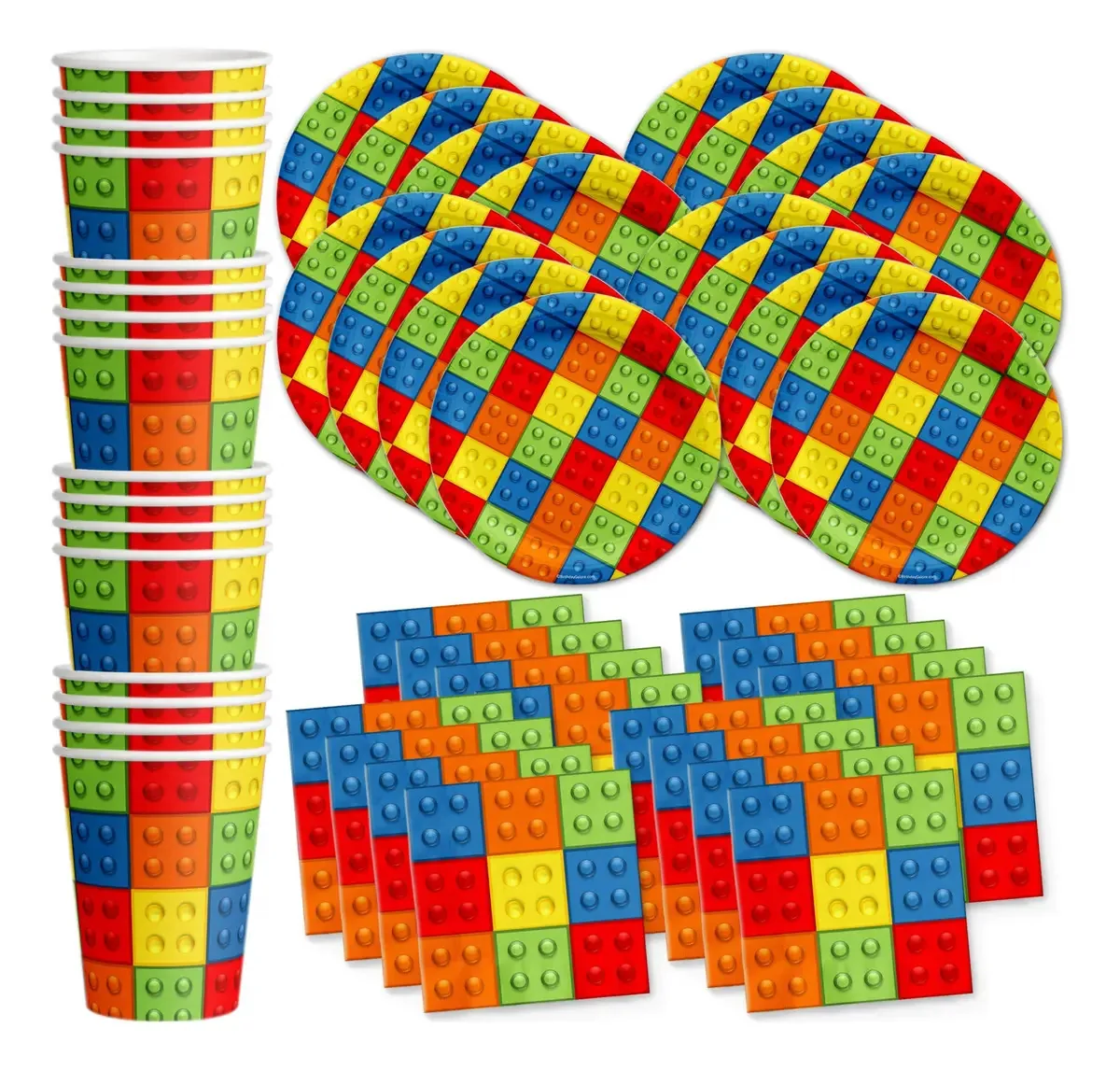 Conjunto de Artigos para Festa de Aniversário Building Blocks, Pratos, Guardanapos, Copos e Talheres para 16 Pessoas da Birthday Galore