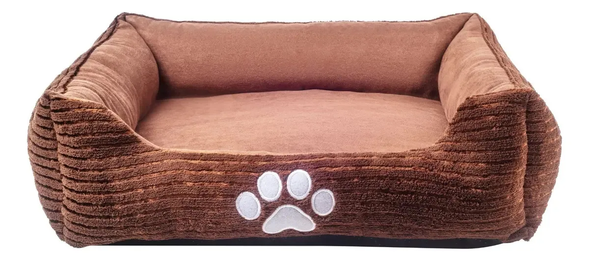 Happycare Textiles - Cama longa retangular para cães para. Cor de café com inserção ortopédica