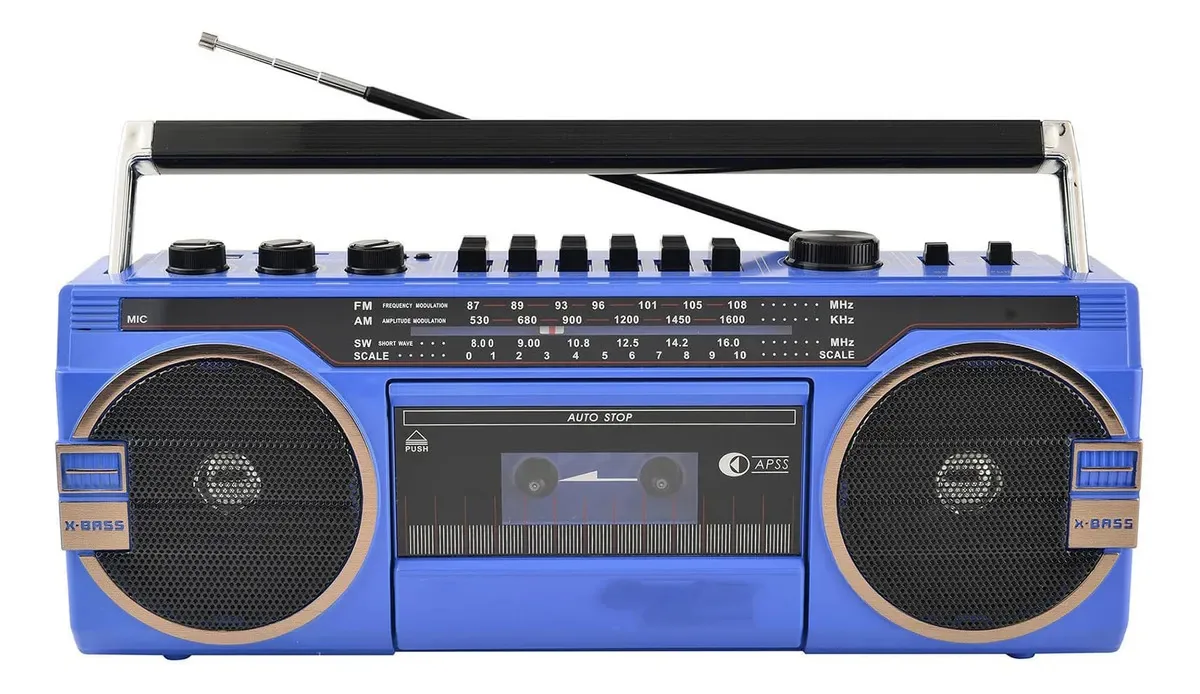Facoll Boombox com leitor de CD retrô clássico dos anos 80, rádio com toca-fitas portátil, rádio AM/FM, gravador de cassetes Bluetooth com botões de ajuste de volume B