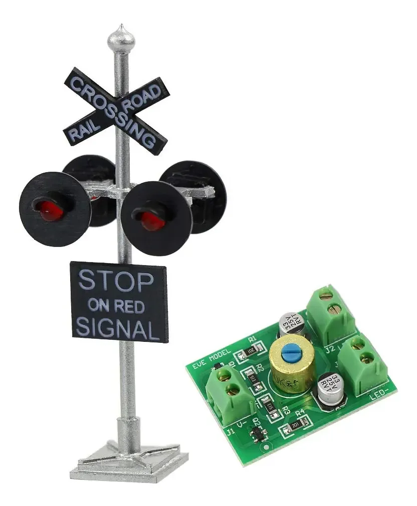 Jtd876rp 1 Conjunto de Sinal de Trem em Escala HO para Trem ou Cruzamento de Trilho, 4 Cabeças de LED Fabricadas + Placa de Circuito Piscante Luzes de Sinal de Trem Vermelho Piscante