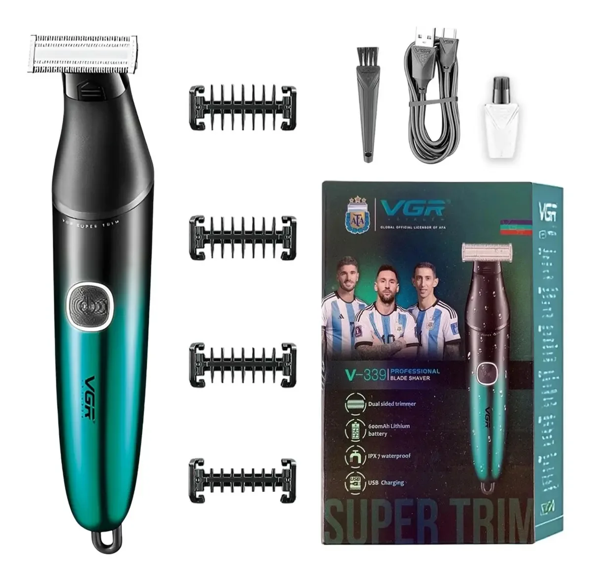 Barbeador elétrico Vgr V-339 Usb Ipx7, barbeador, cor preta e verde
