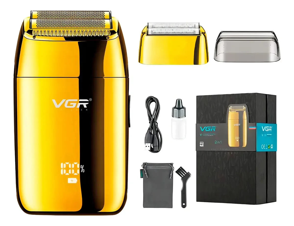 Barbeador elétrico masculino Shaver Vgr V-399 Barbeador USB recarregável dourado
