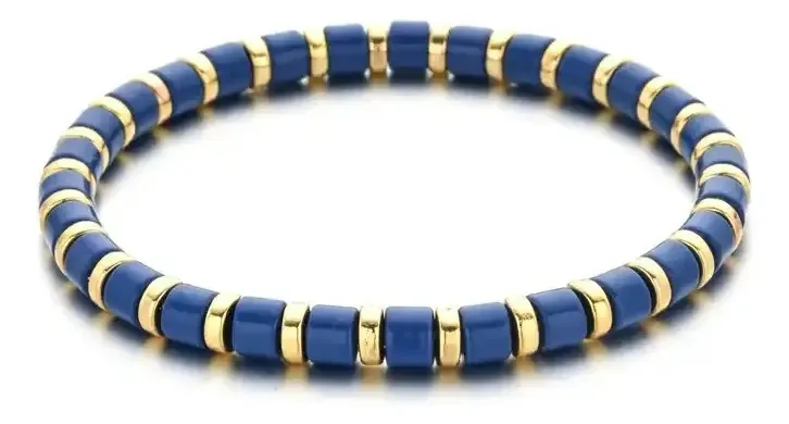 Pulseira elástica feita à mão com azulejos azuis de diâmetro 17 cm