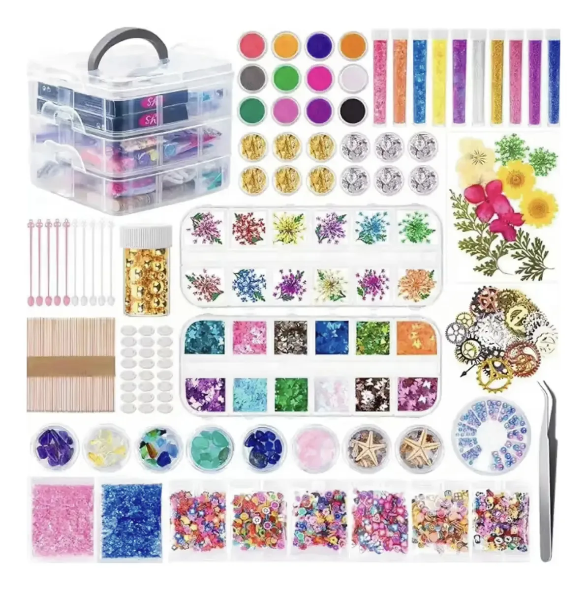Kit de decoração de arte e artesanato com pigmentos de resina com glitter