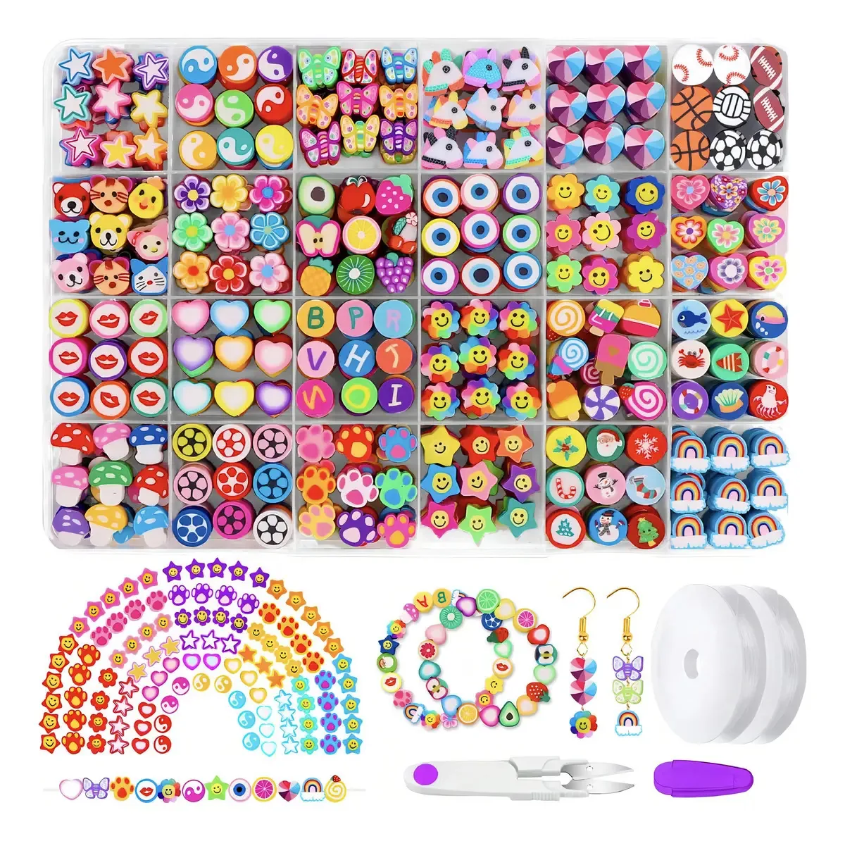 Conjunto de kits Armar Bracelets Shapes Fimo Charms 24 Designs Box