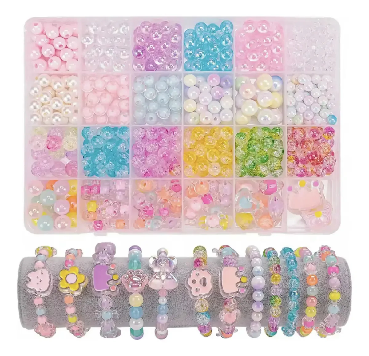 Conjunto de kits Armar Bracelets Straps Pearls Turnasolated Charms Box