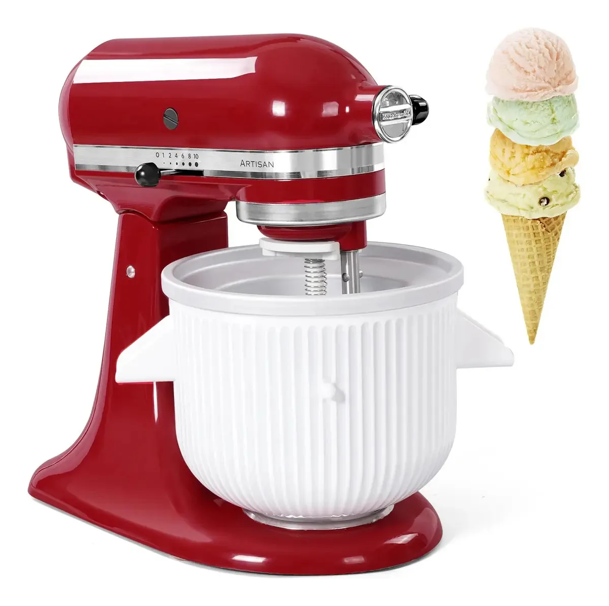 Acessório de sorvete Gdrtwwh para batedeira Kitchenaid, cor branca
