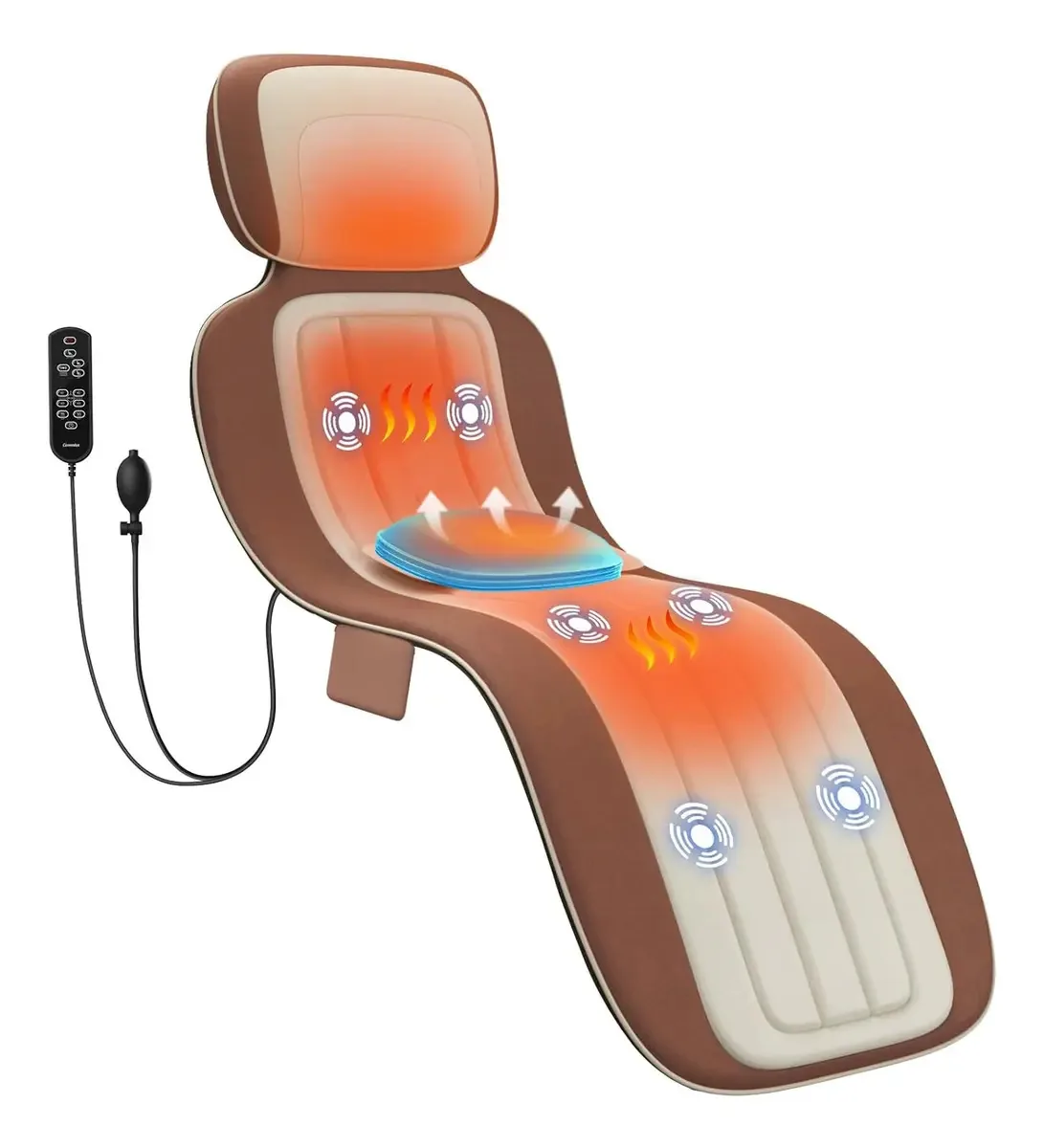 Colchão massageador elétrico de corpo inteiro com aquecimento, tração lombar, 6 motores de vibração, suporte de pescoço ajustável