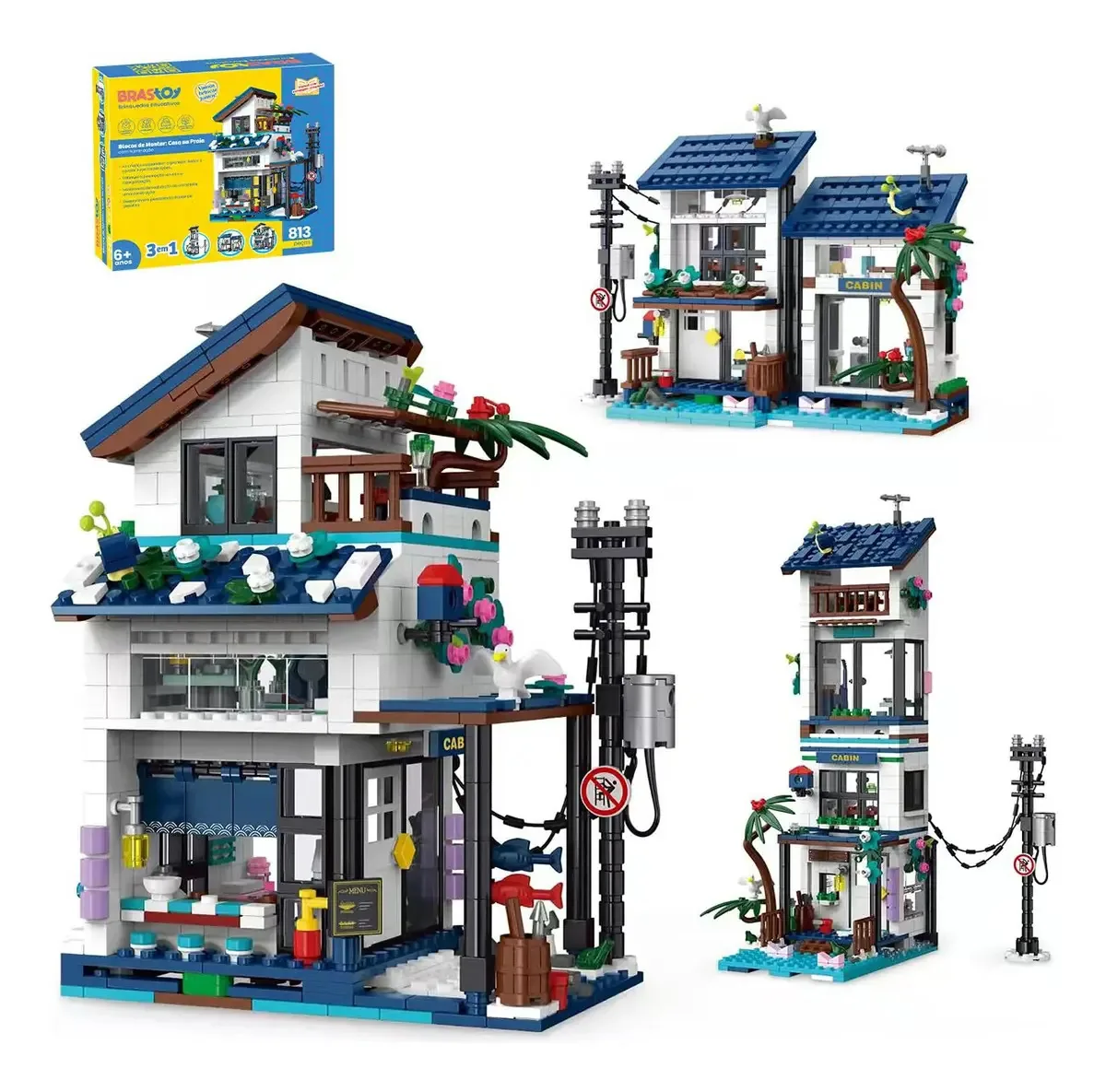 Camewin Blocos Construção Brinquedo Conjunto De Blocos De Montar Casa De Praia 813 Peças