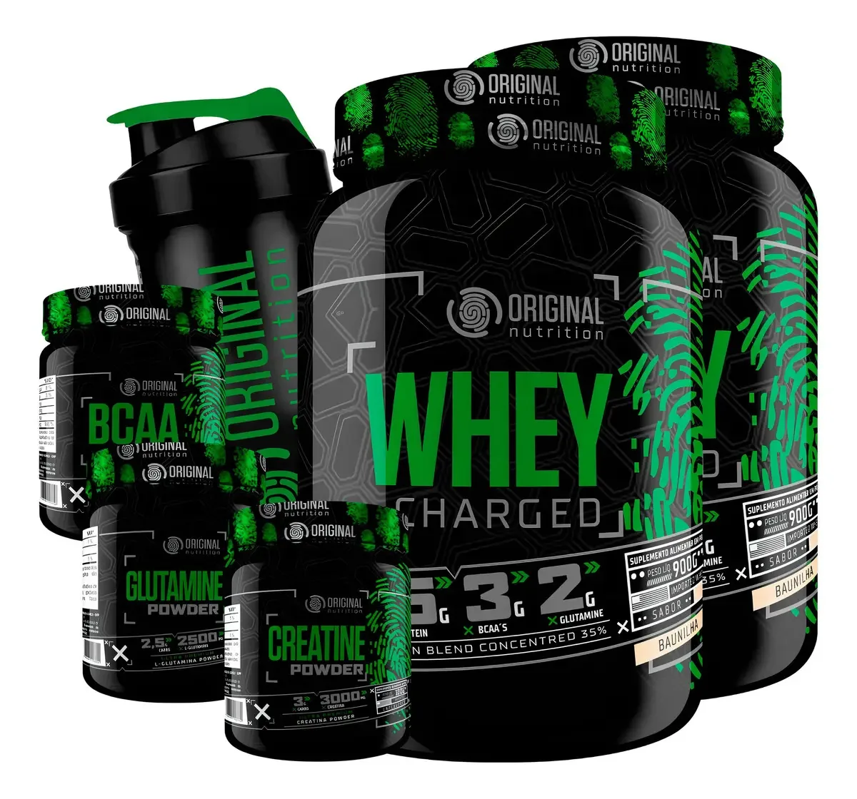 Kit Suplementos Nutrition Whey Charged Baunilha 900g + BCAA + Creatina + Glutamina
