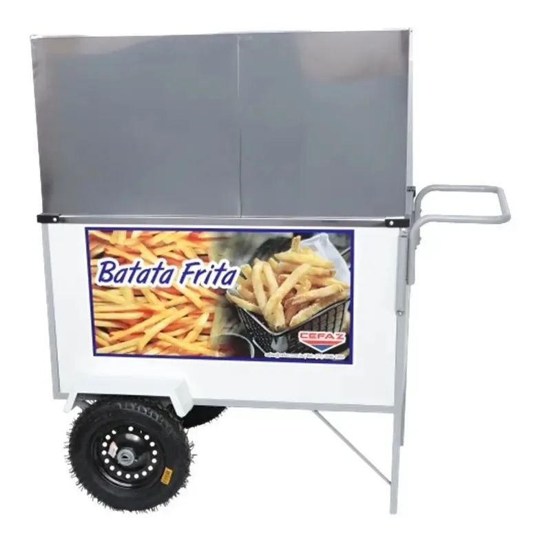 Carrinho De Batata Frita Branco Com Guarda Sol Reforçado