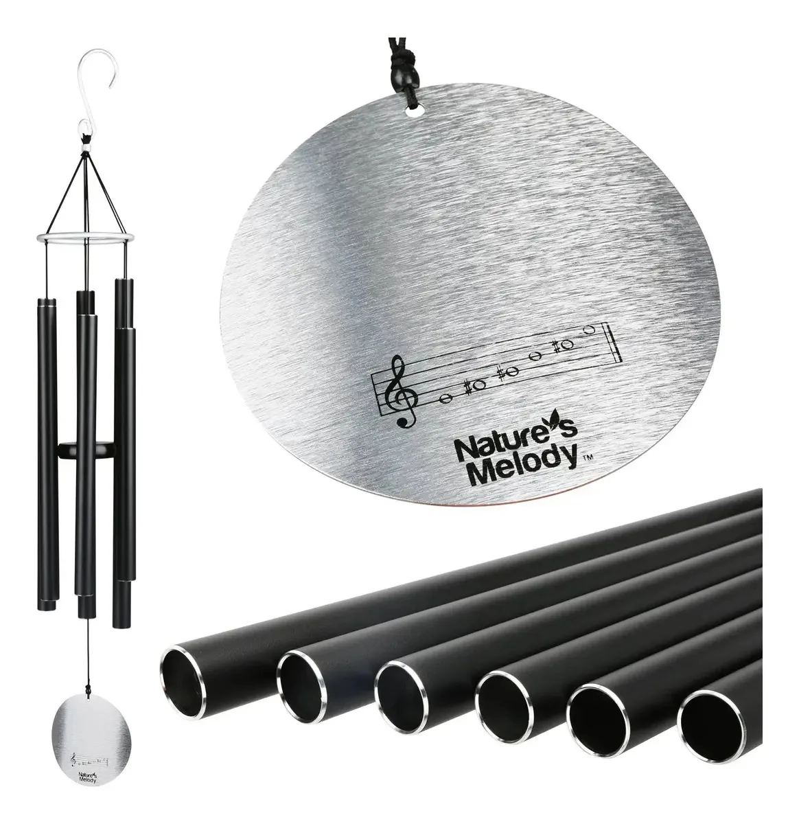 Sino Mensageiro Dos Ventos Nature Melody At28bk 80 Cm Preto