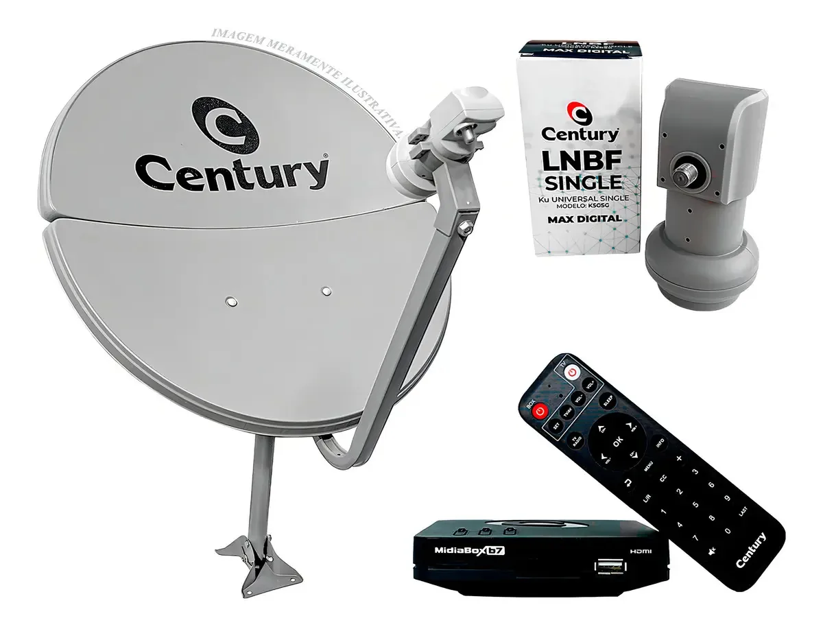 Antena Bipartida Century Cinza Com Midiabox B7 E Lnbf Mono