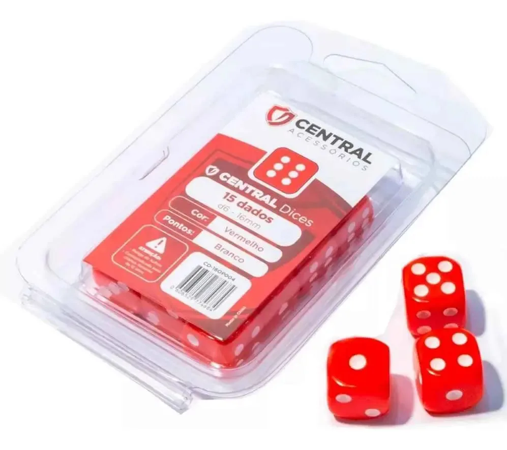 Conjunto 15 Dados D6 16mm Vermelho Opaco para RPG Jogos Tabuleiro