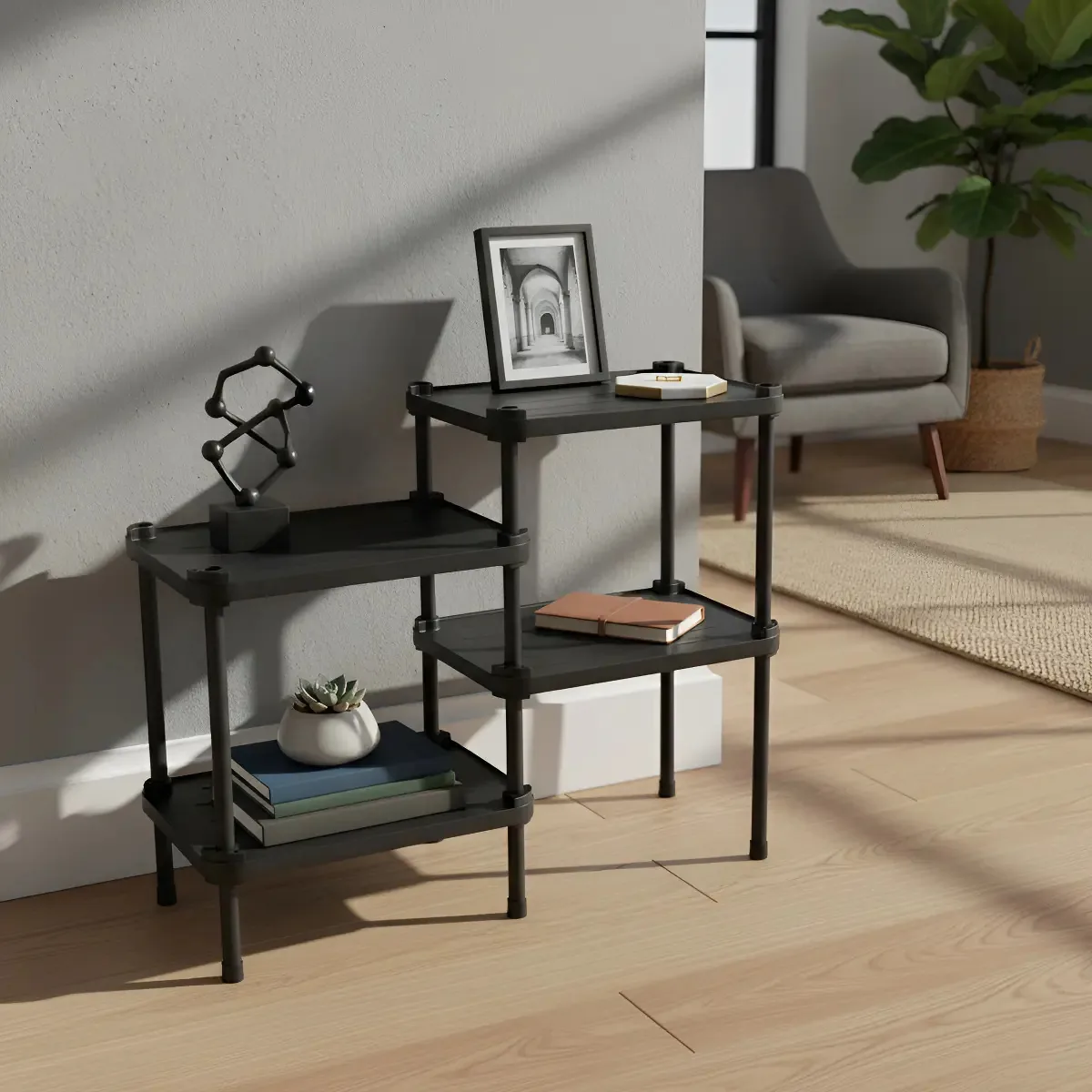 Estante Modular Qualyplas Polipropileno Preto 2 Torres 4 Prateleiras 52kg