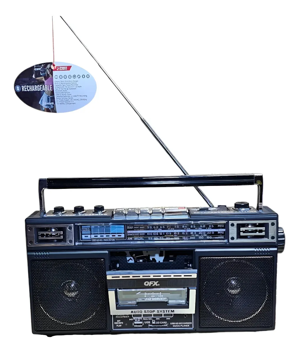Gravador de rádio Bluetooth Am FM Cassette Mp3 USB Qfx J-220bt, cor preta
