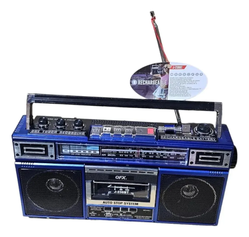 Rádio Um gravador de cassetes em Mp3 Fm Sw Sd Am Qfx J-22u Cor azul