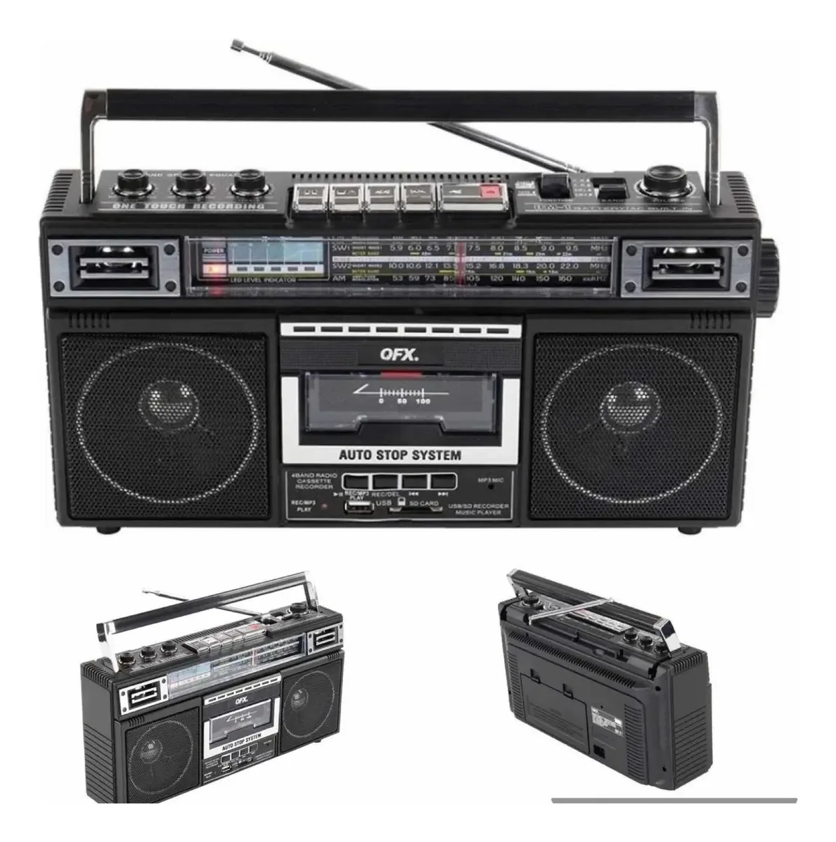 Gravador de rádio Bluetooth Am FM Cassette Mp3 USB Qfx J-220bt, cor preta