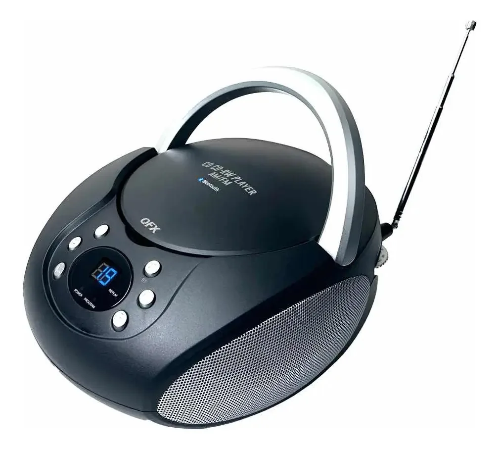 Gravador de CD portátil com Bluetooth e rádio AM/FM cor preta