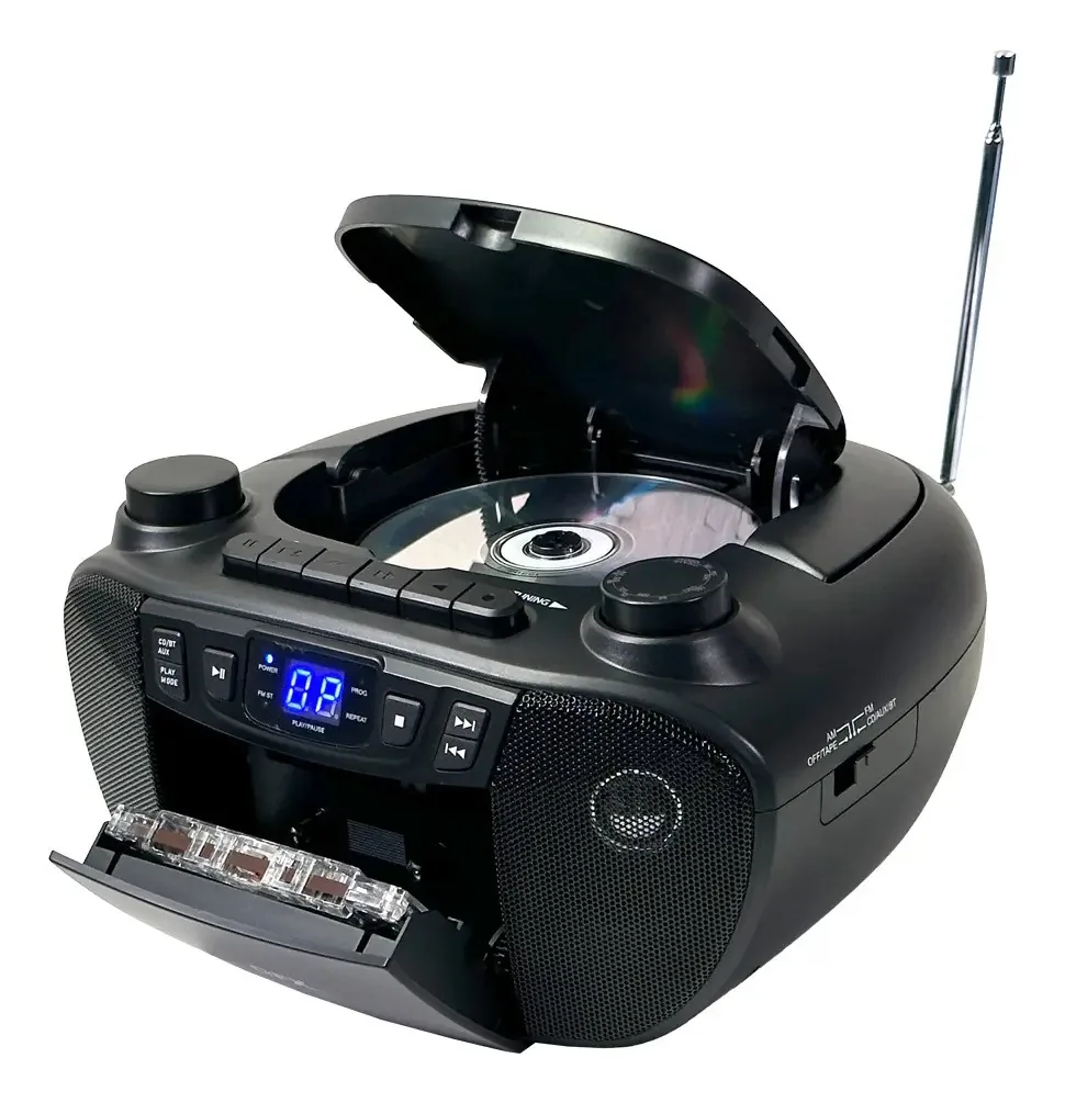 Gravador de cassetes de CD de rádio Bluetooth Am Fm Usb Mp3 cor preta