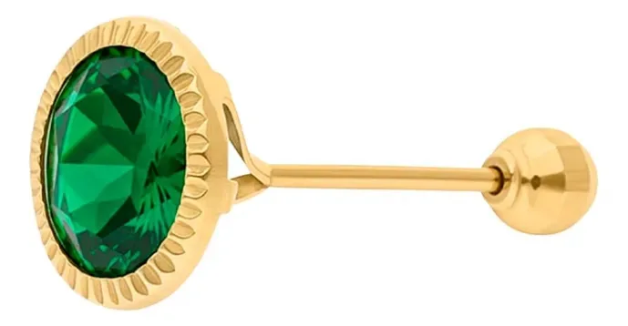 Broches chanfrados em zirco verde, ouro amarelo 10k