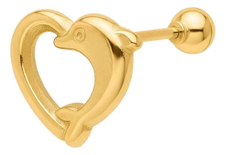 Broches de coração de golfinho em ouro amarelo 10 K