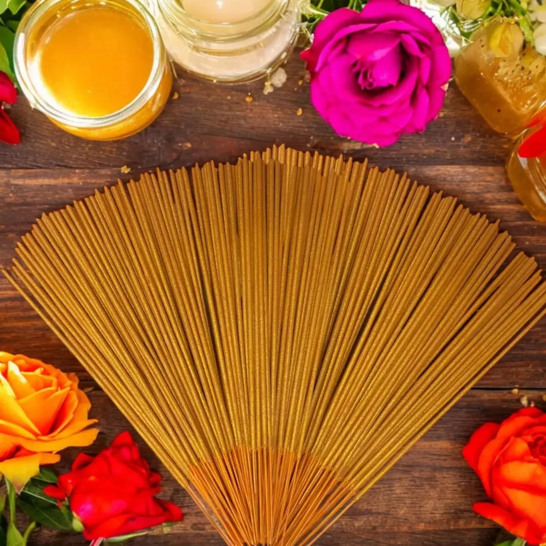 Venda por atacado de 100 palitos com porta-incenso, aromas, fragrância de mel e rosa