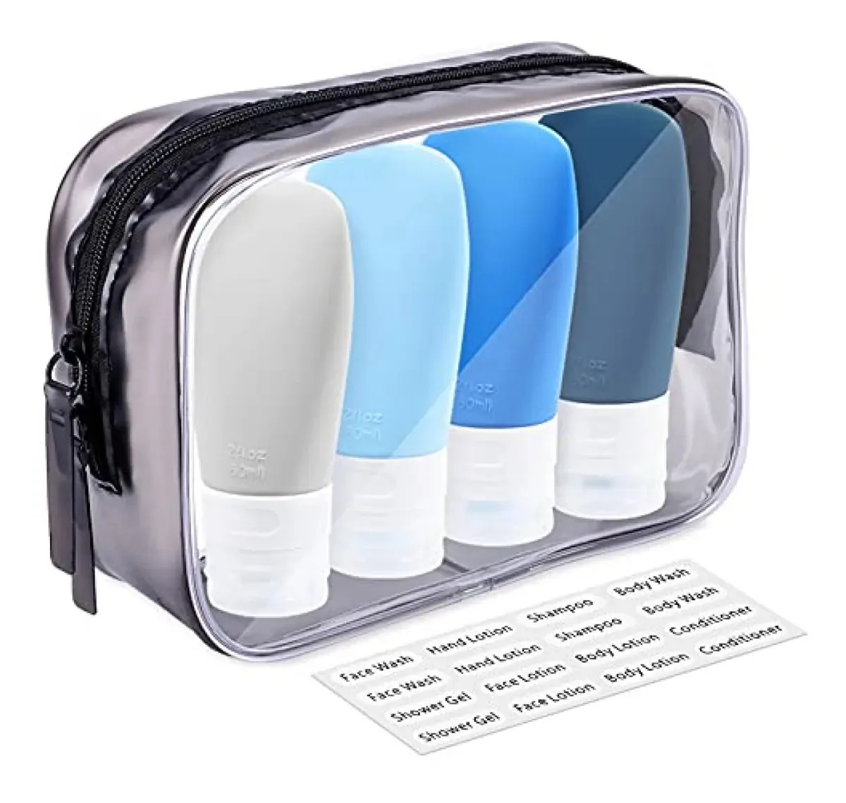 Chá Insfit — garrafas de viagem portáteis, recipientes de higiene pessoal aprovados para viagem, tubos de silicone à prova de vazamentos de 2 onças, acessórios de viagem recarregáveis para xampu e