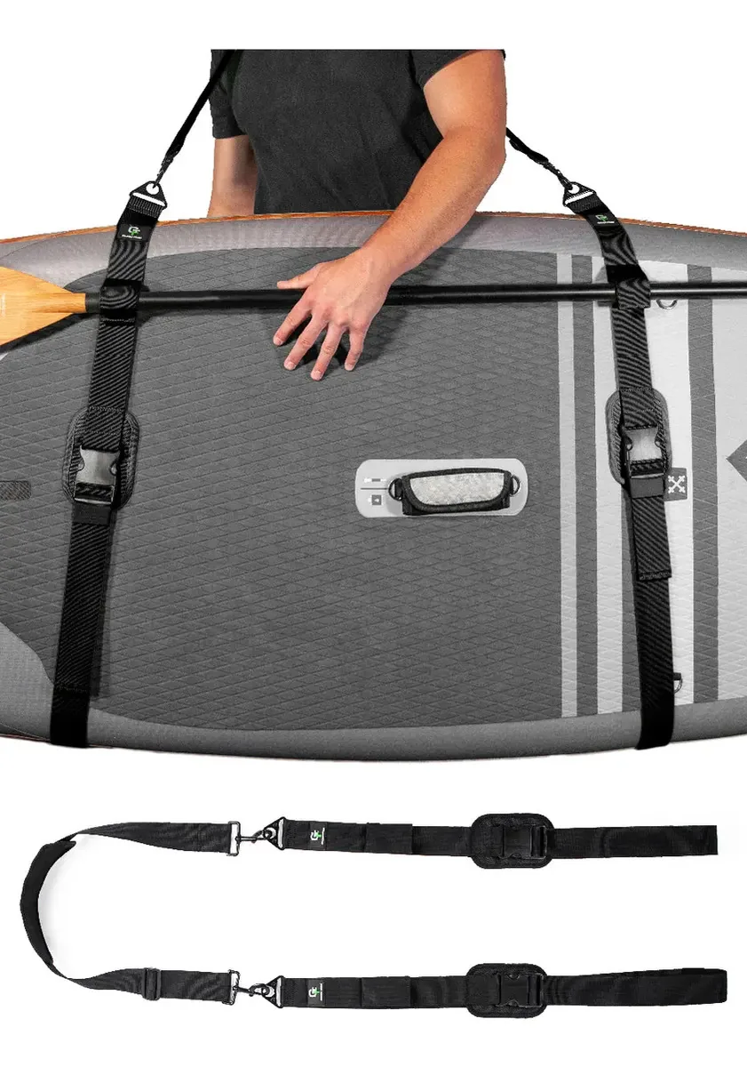 Gradient Fitness Alça de Ombro Para Caiaque/prancha De Surf | Transporte De Prancha Mãos Livres Sup Com Alça Acolchoada Para O Ombro, Suporte De Remo E Acessórios De Metal (preto)
