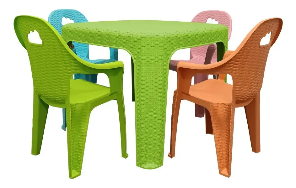Mesa infantil e 4 cadeiras | Interior externo | Play Paint Color Green | Cadeiras coloridas
