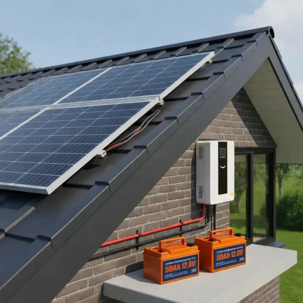 Kit solar Starts Off Grid 2 painéis solares Inversor híbrido de 300 w Baterias de lítio de 3200 w 24 V 2x50ah