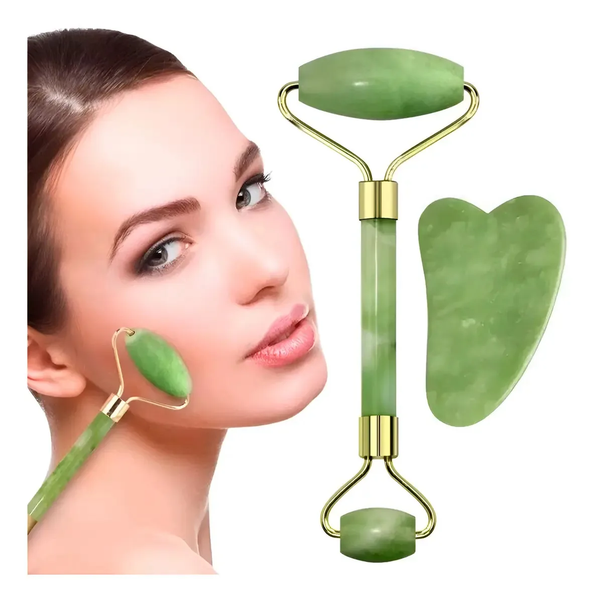 Rolo massageador de rolo para rosto, tonifica e relaxa a cor verde