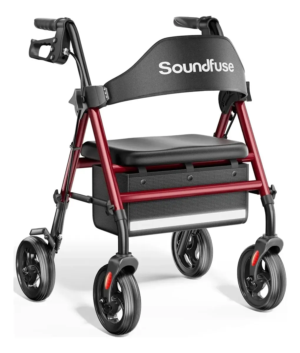 Andador dobrável com assento ergonômico e todas as rodas
