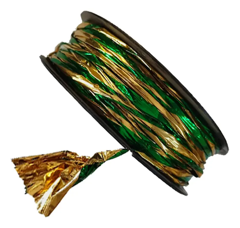 Rolo de celopapel metálico liso Liston Janel 10 cm x 100 metros, cor: dourado, verde, 415, bicolor, metálico