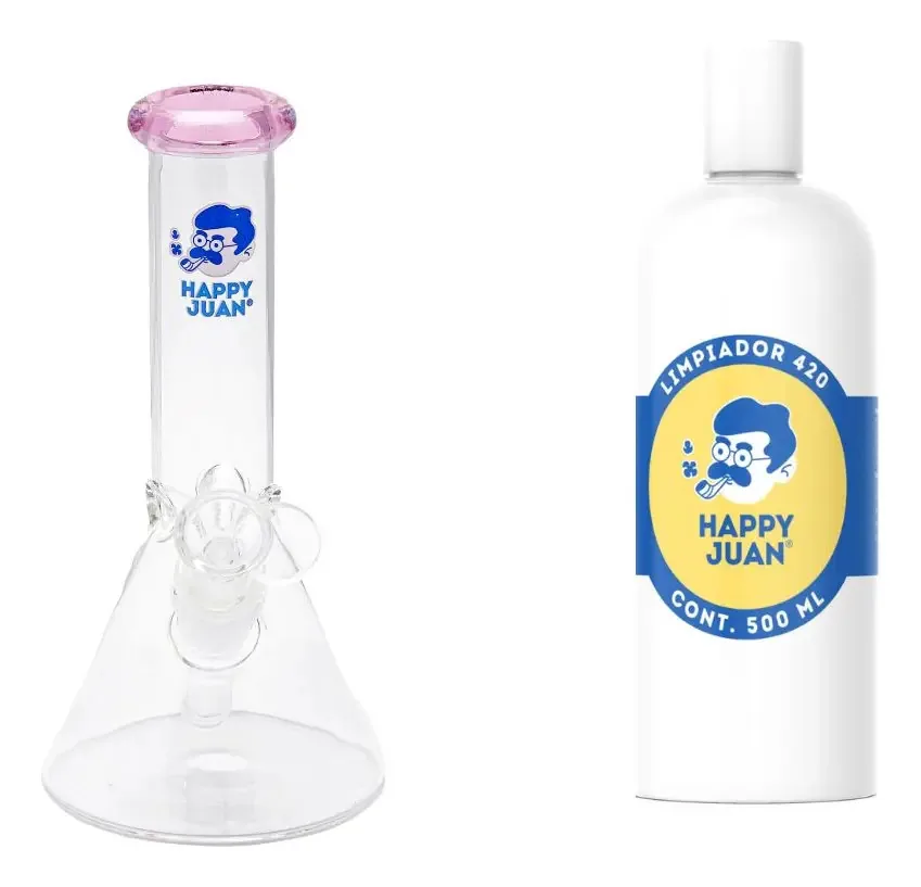 Pacote de bongos Happy Juan Pyrex Boy Ice Catcher and Cleaner 420 rosa