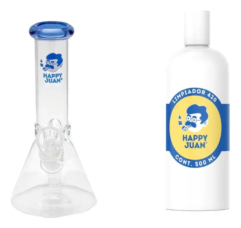 Pacote de bongos Happy Juan Pyrex Boy Ice Catcher And Cleaner 420, cor azul