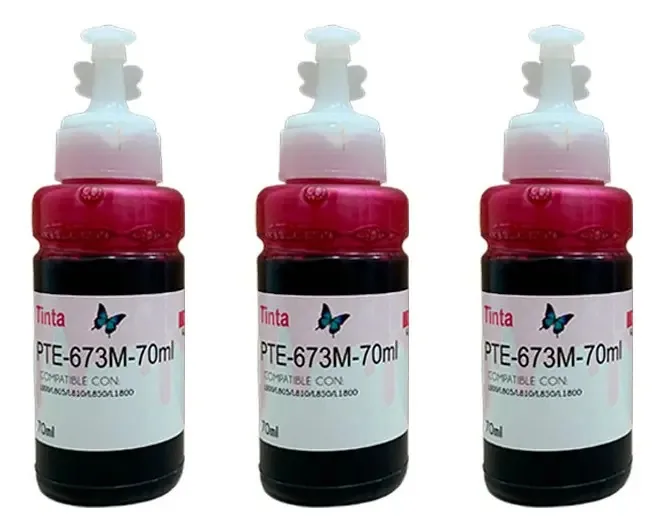 3 tintas magenta compatíveis com Epson T673m L1800 L800 673