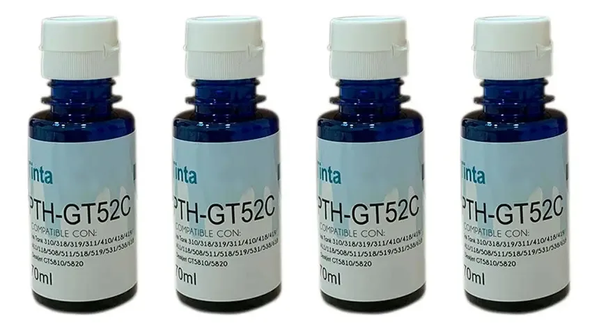 4 tintas compatíveis com Hp Gt52 Cyan 115 410 319 GT52c