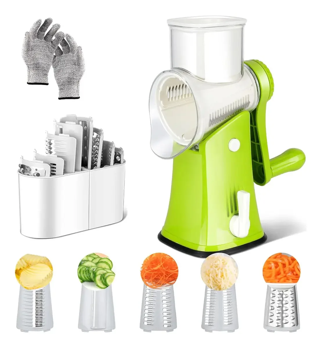 Ralador rotativo de queijo e bandolim masthome para cozinha. 5 lâminas intercambiáveis para queijo, vegetais e frutas!