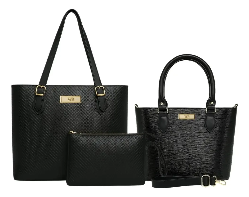 Conjunto de Bolsas Pretas Willibags Tote e Transversal Feminino