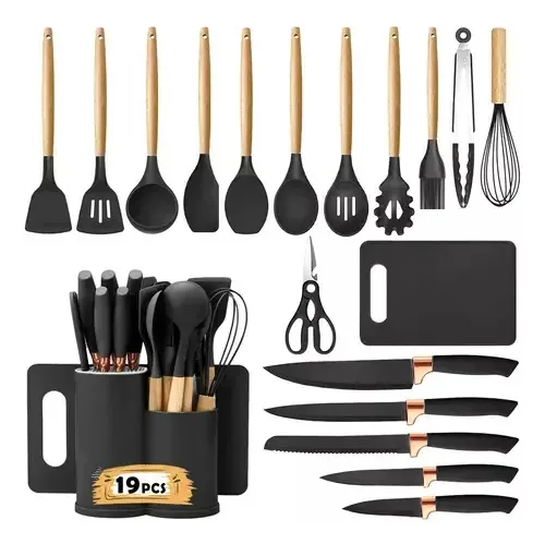Ecovida, 19 peças de utensílios de silicone, utensílios de cozinha, espátulas, colheres de confeitaria, conjunto de utensílios de cozinha multifuncionais com faca, colher, batedor, espátula, clipe