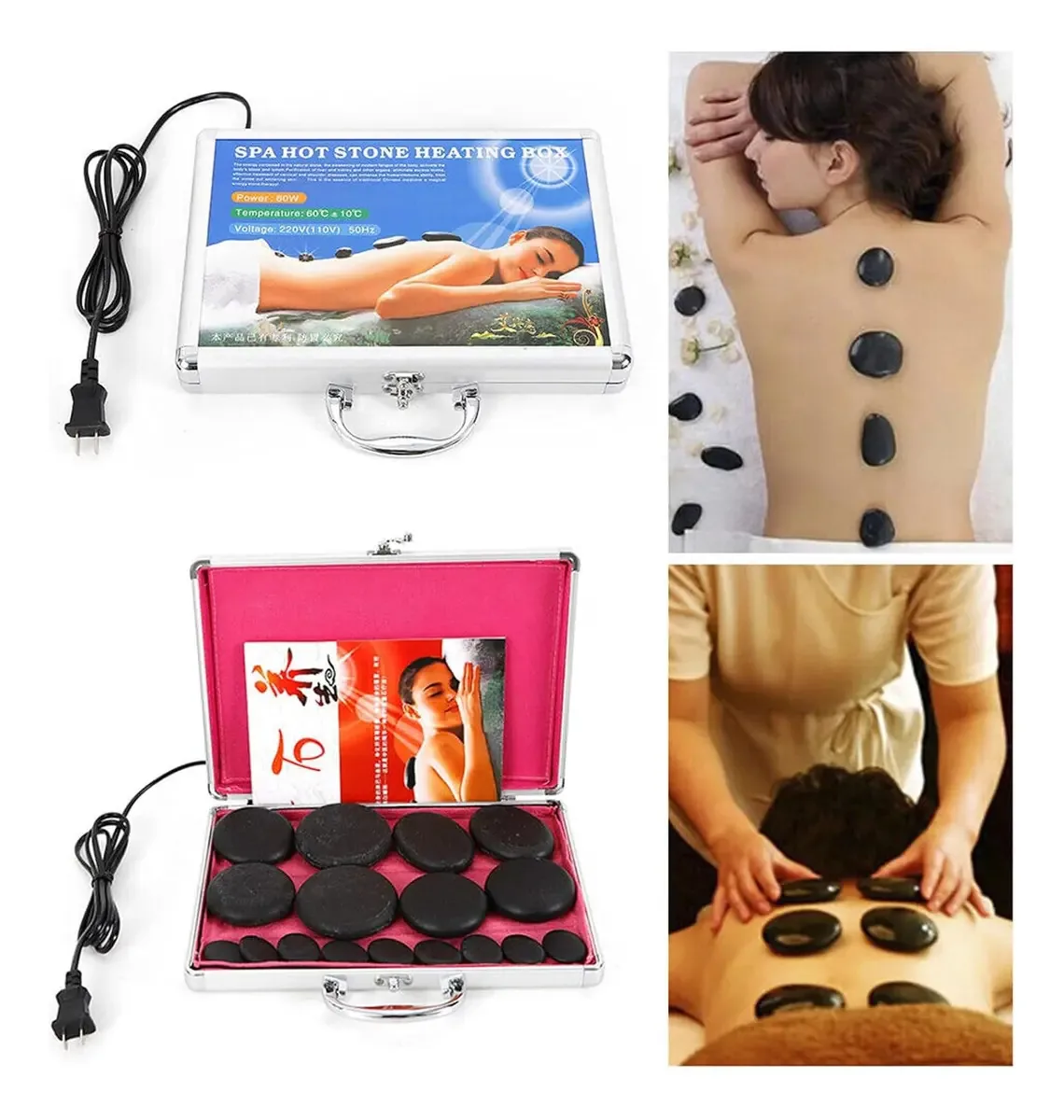 Kit de pedra para massagem com pedras quentes de 16 peças