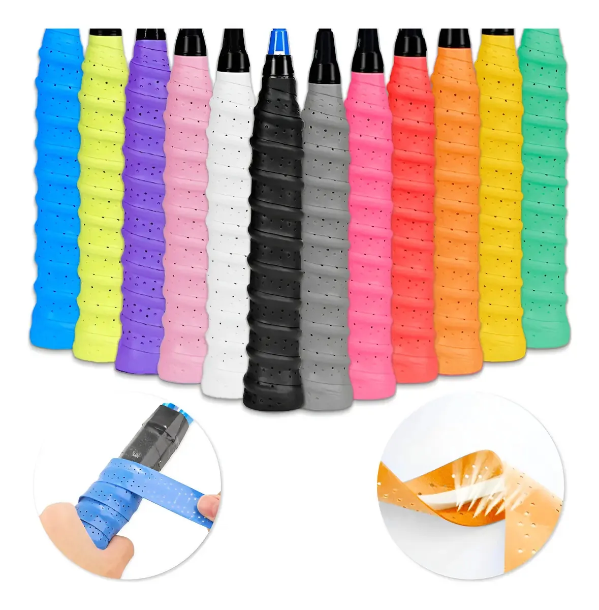24 peças de fita adesiva antiderrapante para raquete de tênis de badminton