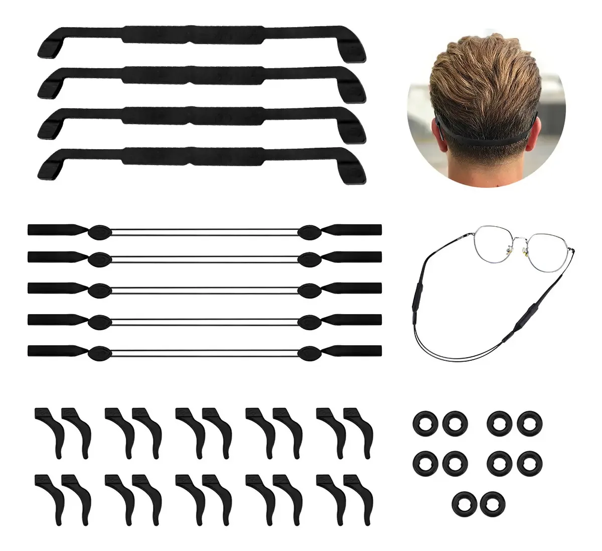 Conjunto de porta-lentes de 24 peças e alça elástica