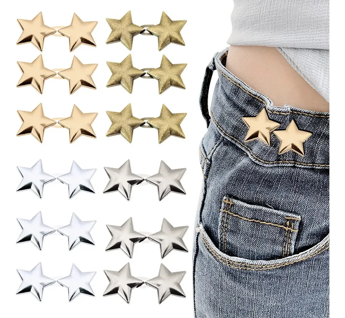 12 pares de botões de cintura com logotipo de estrela para mulheres